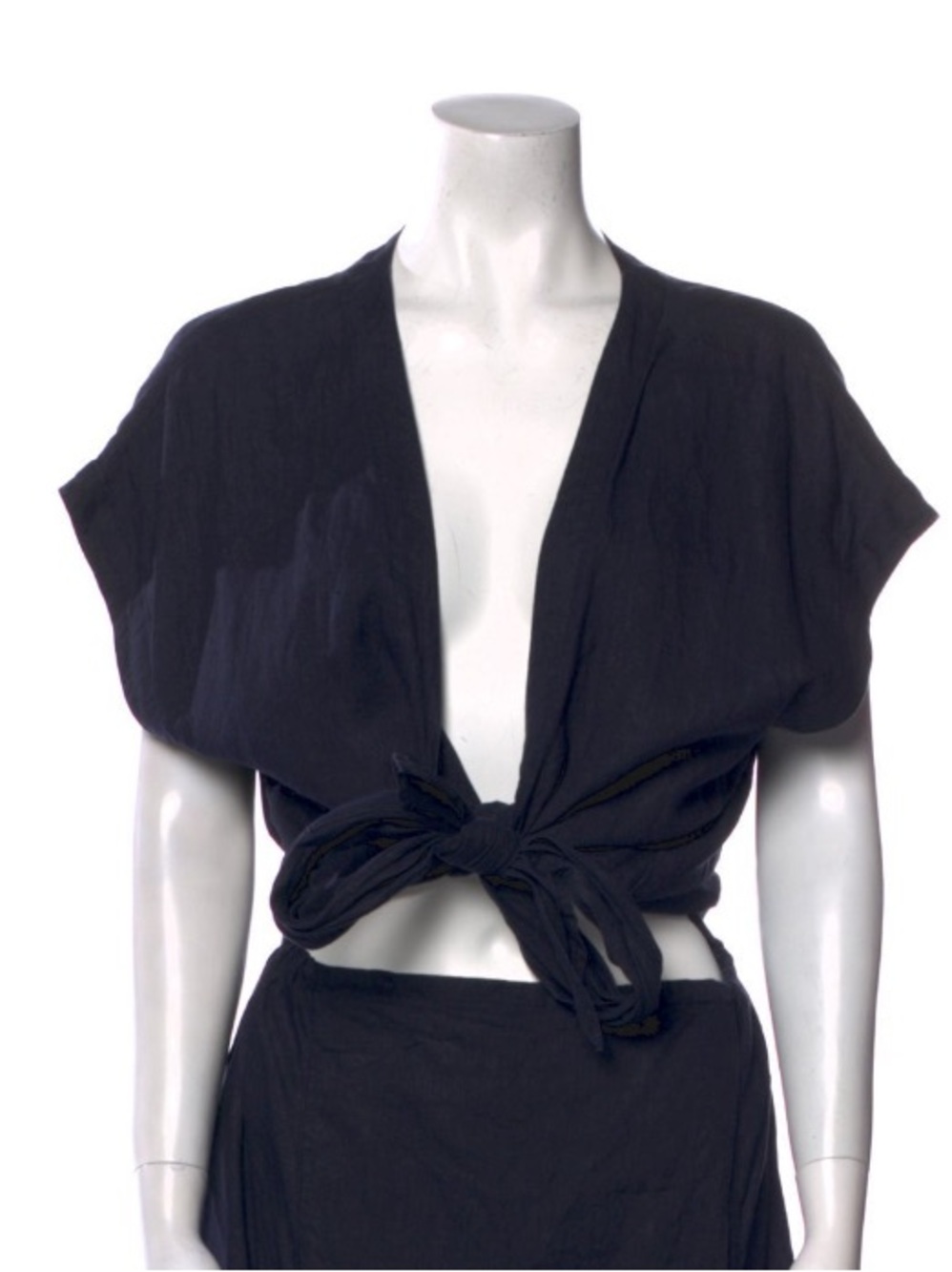 Jesse Kamm Navy Linen wrap top